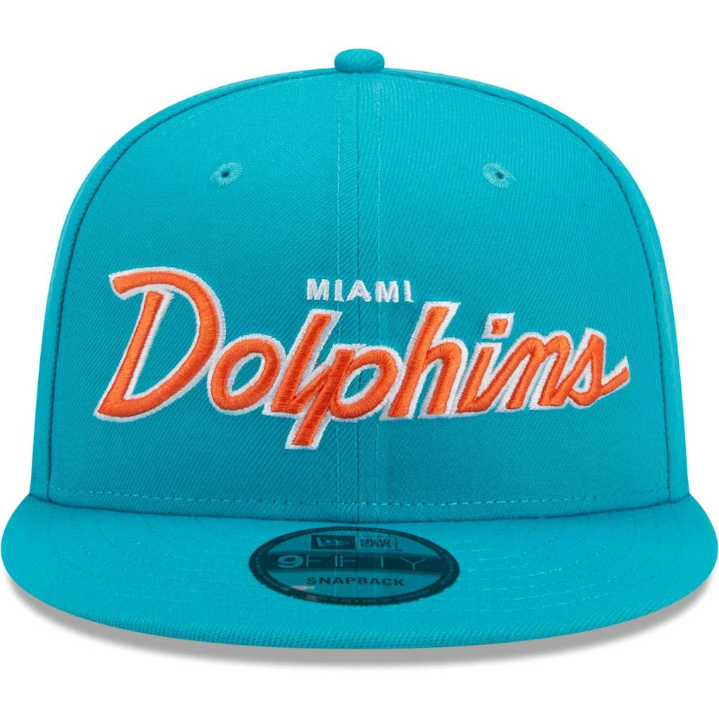 Miami Dolphins New Era Main Script 9FIFTY Snapback Hat Aqua | NFL