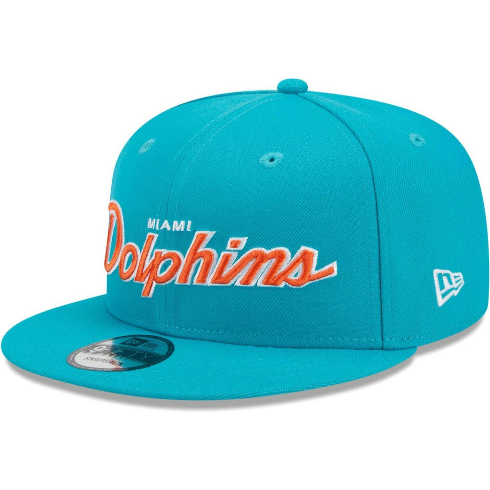 Miami Dolphins New Era Main Script 9FIFTY Snapback Hat Aqua | NFL