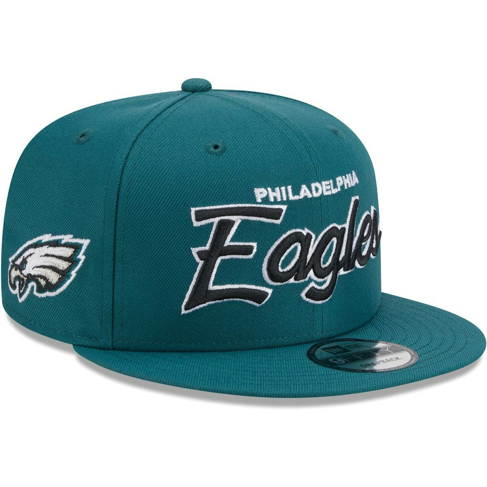 Philadelphia Eagles New Era Main Script 9FIFTY Snapback Hat Midnight Green | NFL