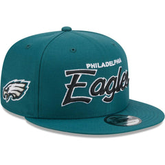 Philadelphia Eagles New Era Main Script 9FIFTY Snapback Hat Midnight Green | NFL