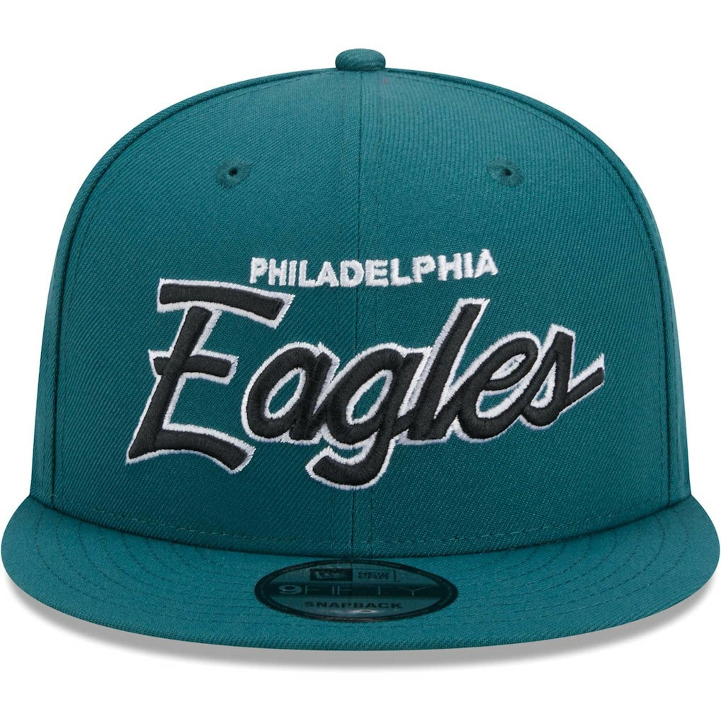 Philadelphia Eagles New Era Main Script 9FIFTY Snapback Hat Midnight Green | NFL