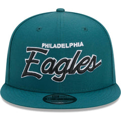Philadelphia Eagles New Era Main Script 9FIFTY Snapback Hat Midnight Green | NFL