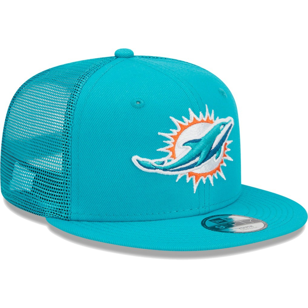 Miami Dolphins New Era Youth Main Trucker 9FIFTY Snapback Hat Aqua | NFL