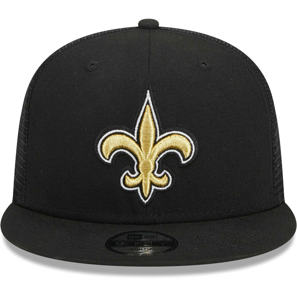 New Orleans Saints New Era Youth Main Trucker 9FIFTY Snapback Hat Black | NFL
