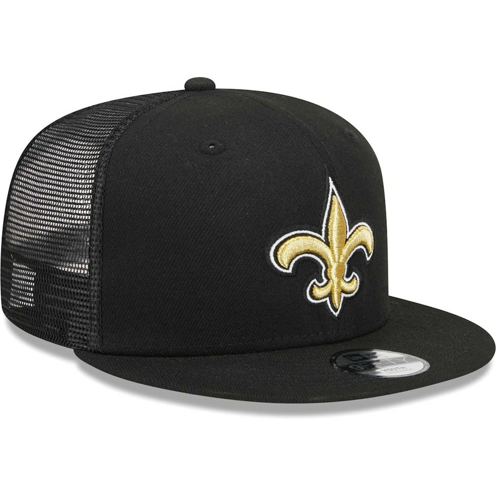 New Orleans Saints New Era Youth Main Trucker 9FIFTY Snapback Hat Black | NFL