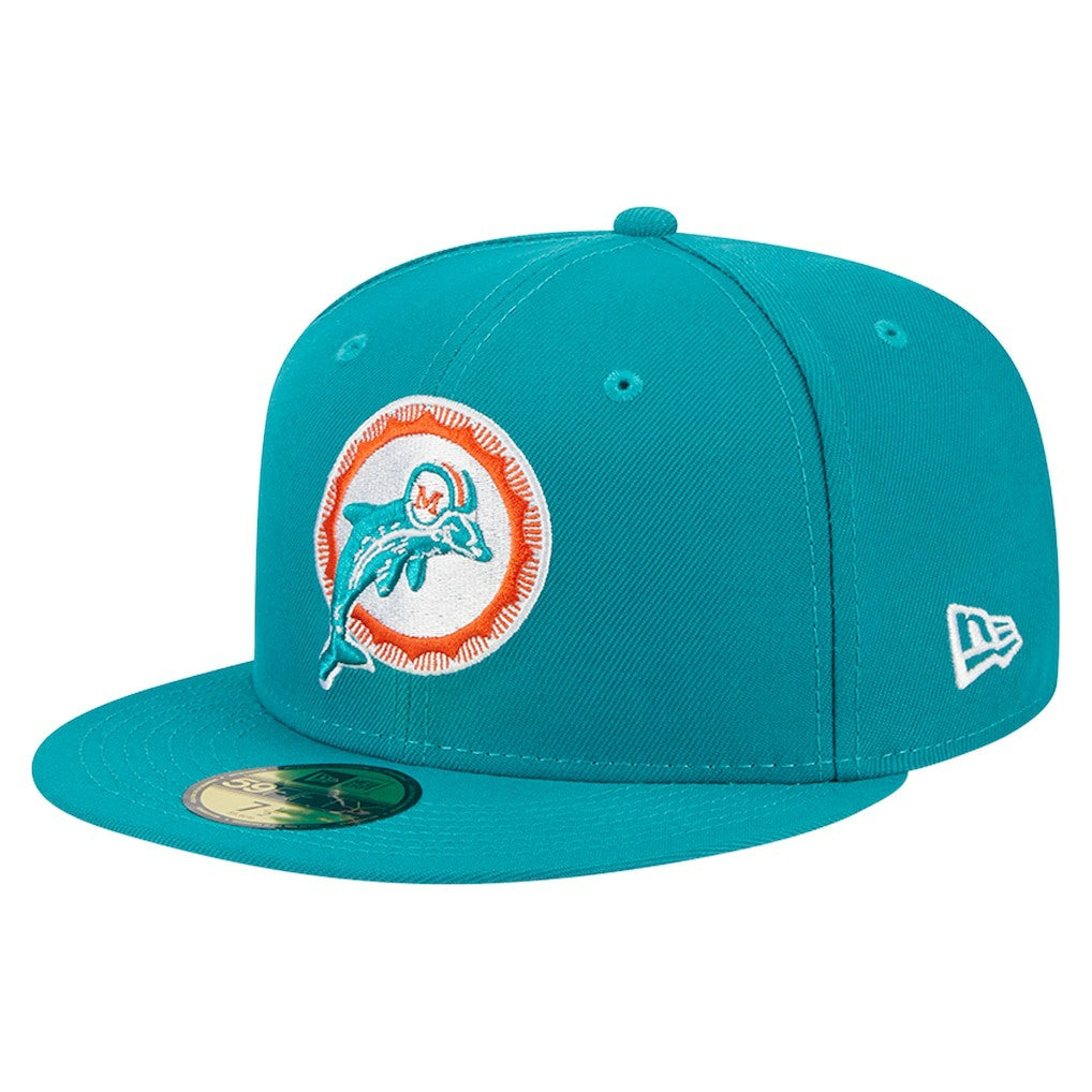 Miami Dolphins New Era Throwback Main 59FIFTY Fitted Hat Aqua | NFL