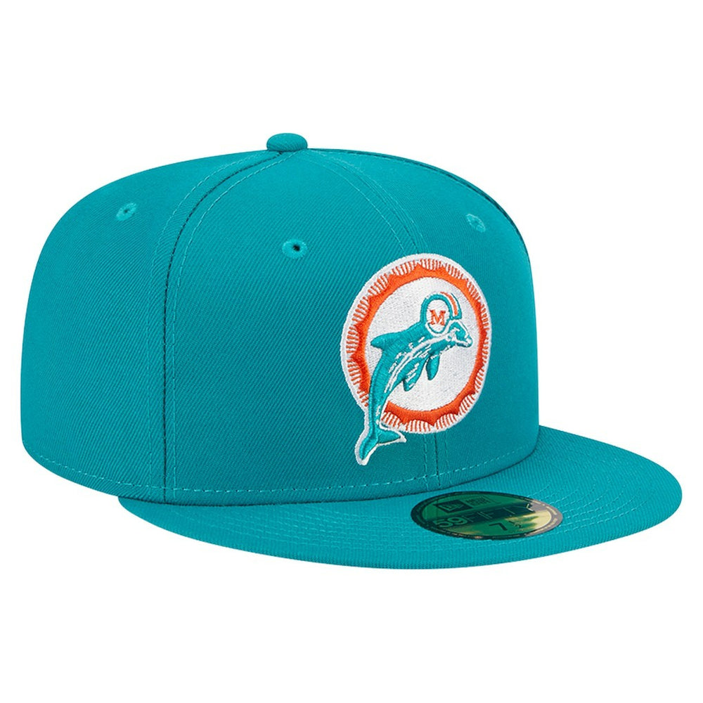 Miami Dolphins New Era Throwback Main 59FIFTY Fitted Hat Aqua | NFL