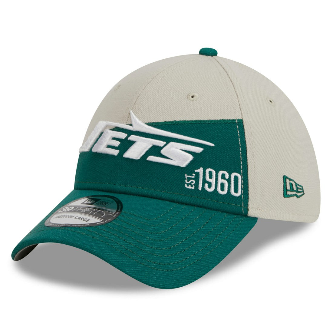 New York Jets New Era 2023 Sideline Historic 39THIRTY Flex Hat Cream/Kelly Green | NFL