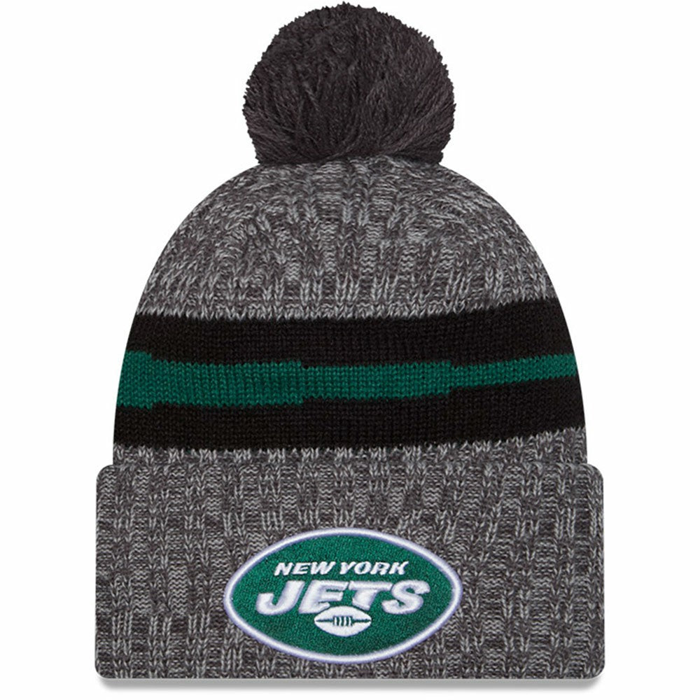New York Jets New Era 2023 Sideline Sport Cuffed Pom Knit Hat Gray | NFL