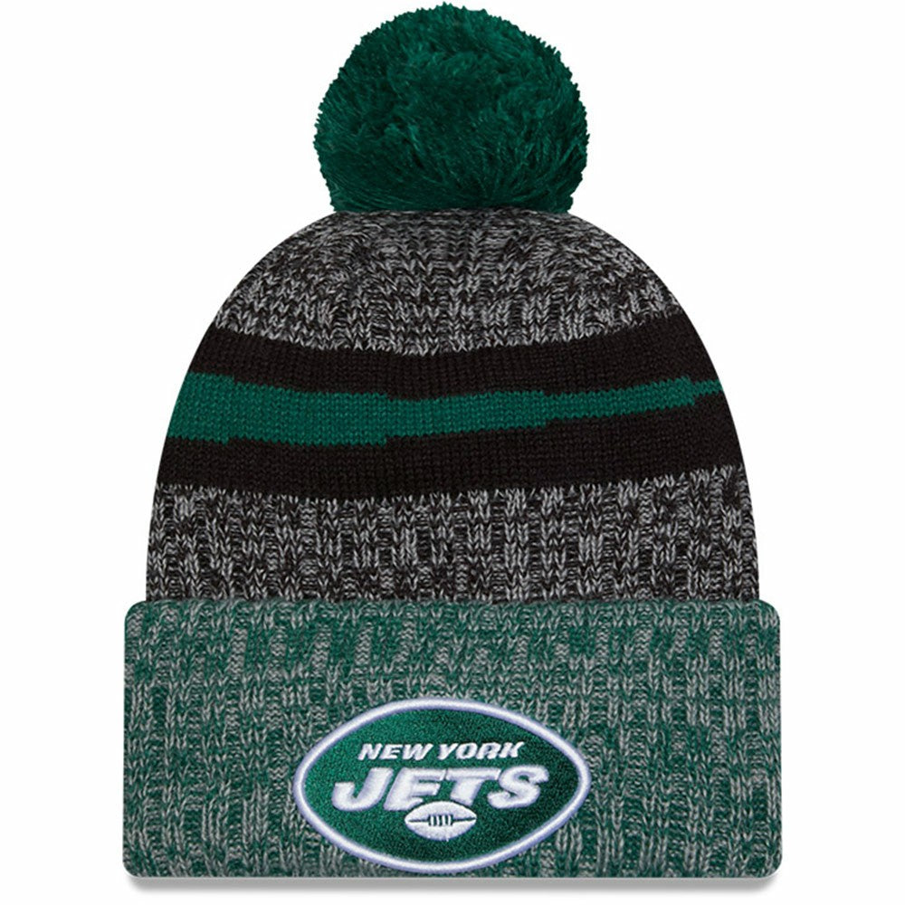 New York Jets New Era 2023 Sideline Sport Cuffed Pom Knit Hat Black/Green | NFL
