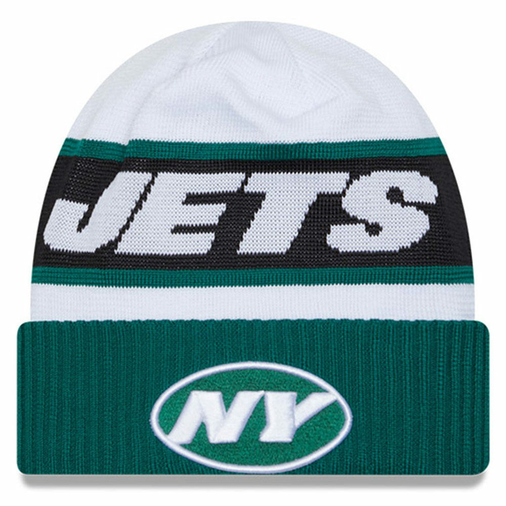 New York Jets New Era 2023 Sideline Tech Cuffed Knit Hat White/Green | NFL