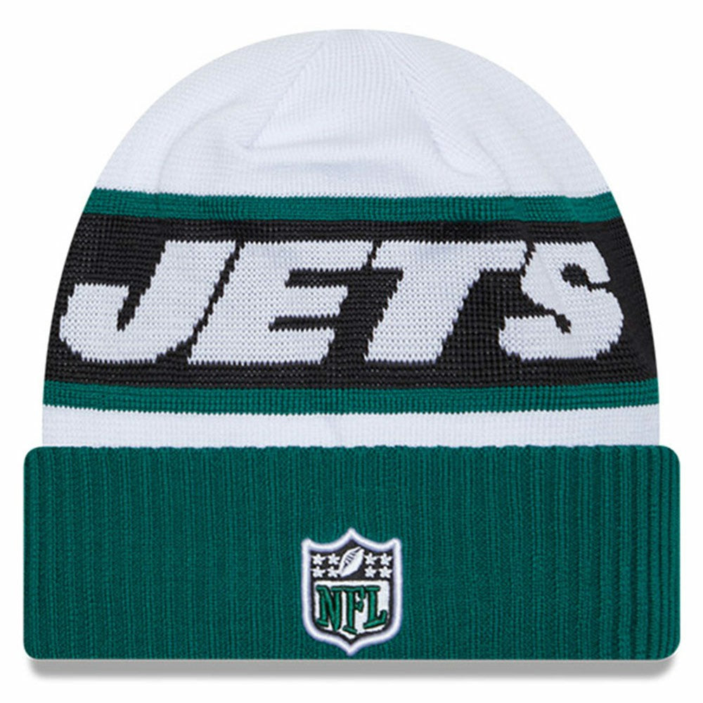 New York Jets New Era 2023 Sideline Tech Cuffed Knit Hat White/Green | NFL