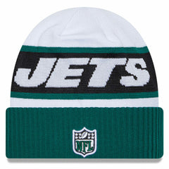 New York Jets New Era 2023 Sideline Tech Cuffed Knit Hat White/Green | NFL