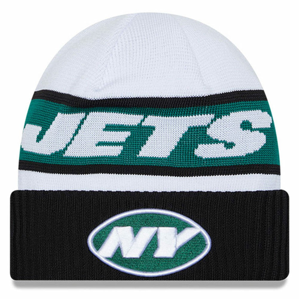 New York Jets New Era 2023 Sideline Tech Cuffed Knit Hat White/Black | NFL