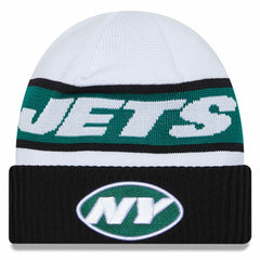New York Jets New Era 2023 Sideline Tech Cuffed Knit Hat White/Black | NFL