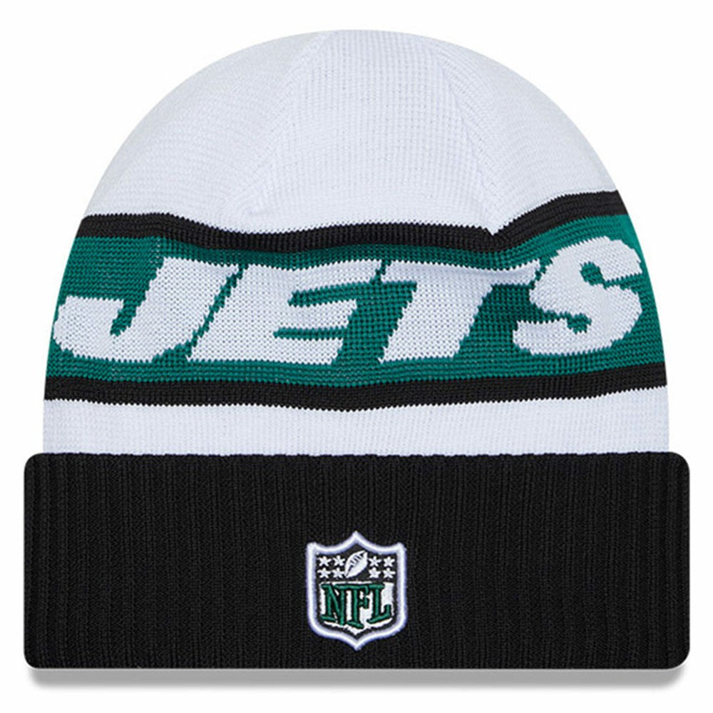 New York Jets New Era 2023 Sideline Tech Cuffed Knit Hat White/Black | NFL