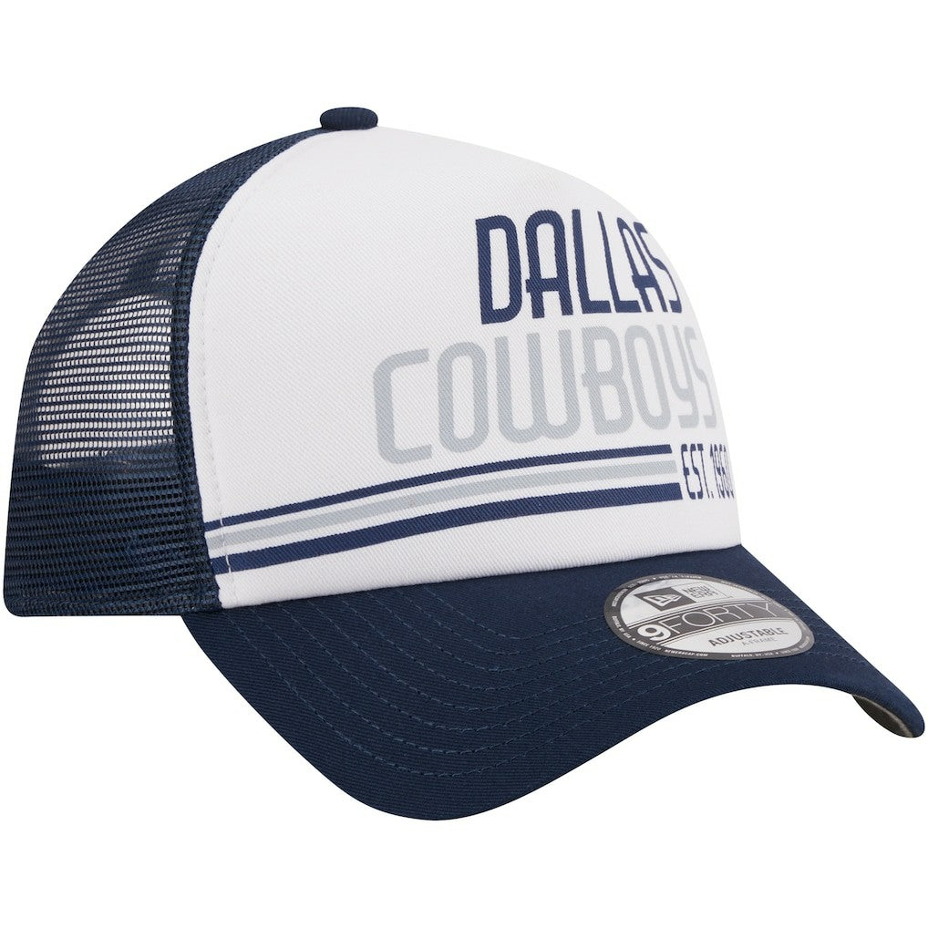 Dallas Cowboys New Era Stacked A-Frame Trucker 9FORTY Adjustable Hat White/Navy | NFL