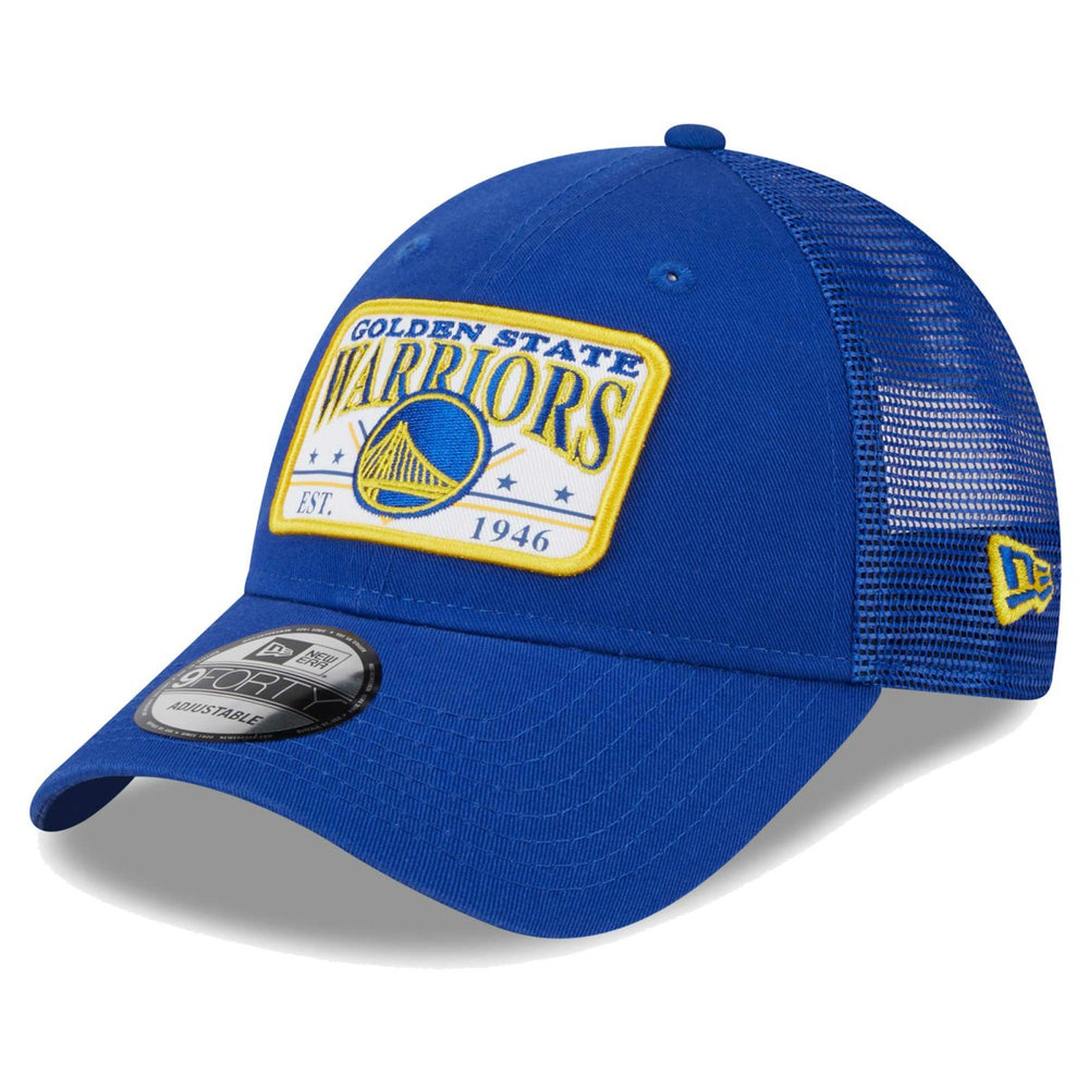 Golden State Warriors Plate Oversized Patch Trucker 9FORTY Adjustable Hat Royal - NBA