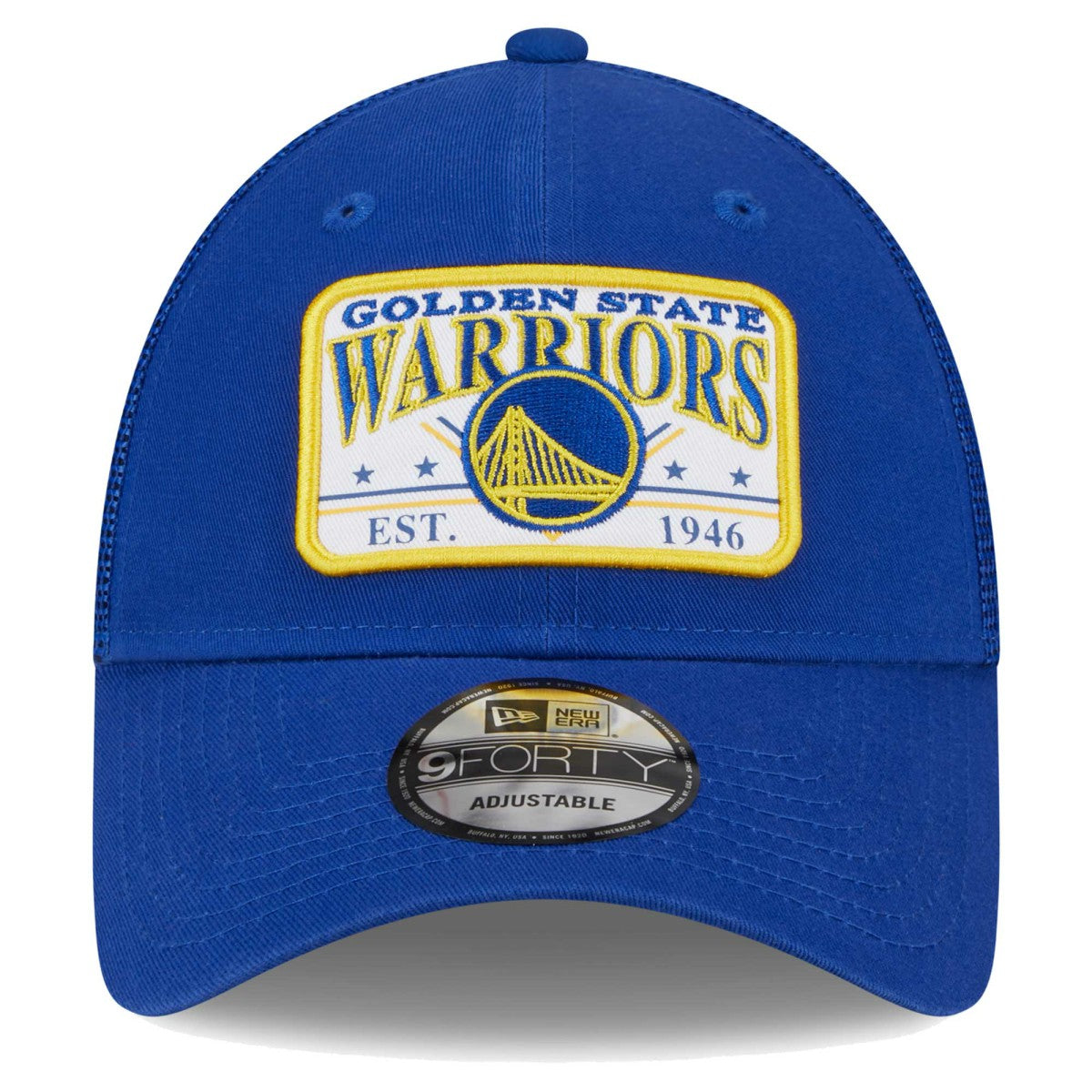 Golden State Warriors Plate Oversized Patch Trucker 9FORTY Adjustable Hat Royal - NBA