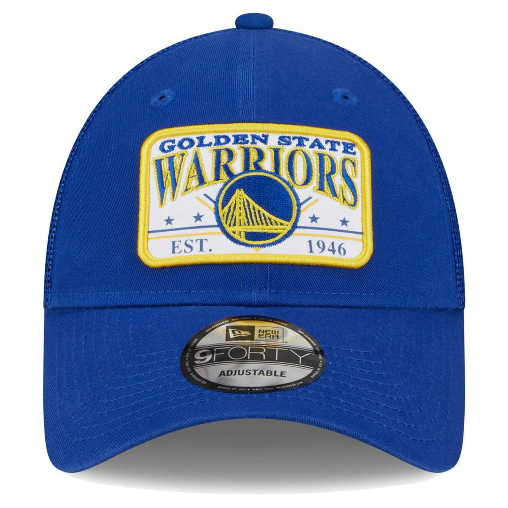 Golden State Warriors Plate Oversized Patch Trucker 9FORTY Adjustable Hat Royal - NBA