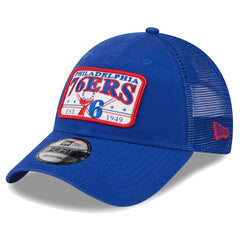 Philadelphia 76ers Plate Oversized Patch Trucker 9FORTY Adjustable Hat Royal - NBA
