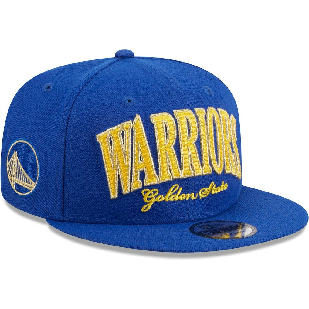 Golden State Warriors Golden Tall Text 9FIFTY Snapback Hat Royal - NBA