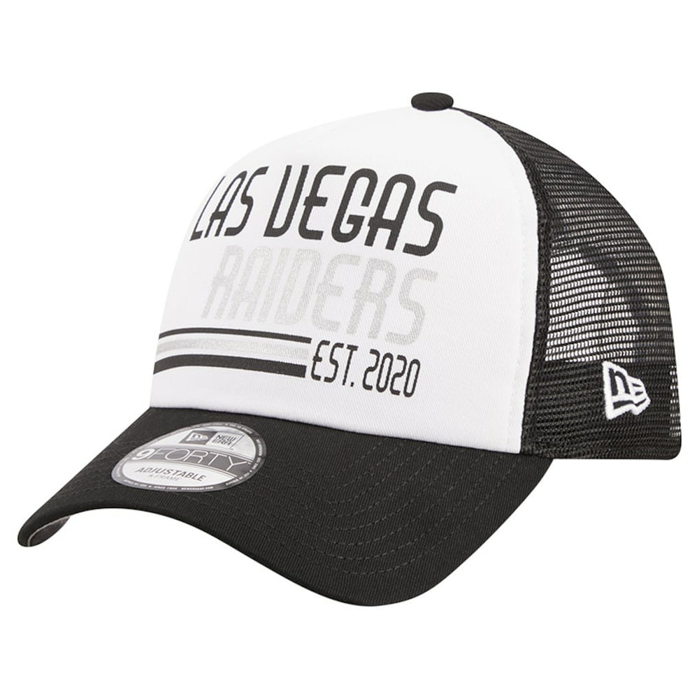 Las Vegas Raiders New Era Stacked A-Frame Trucker 9FORTY Adjustable Hat White/Black | NFL