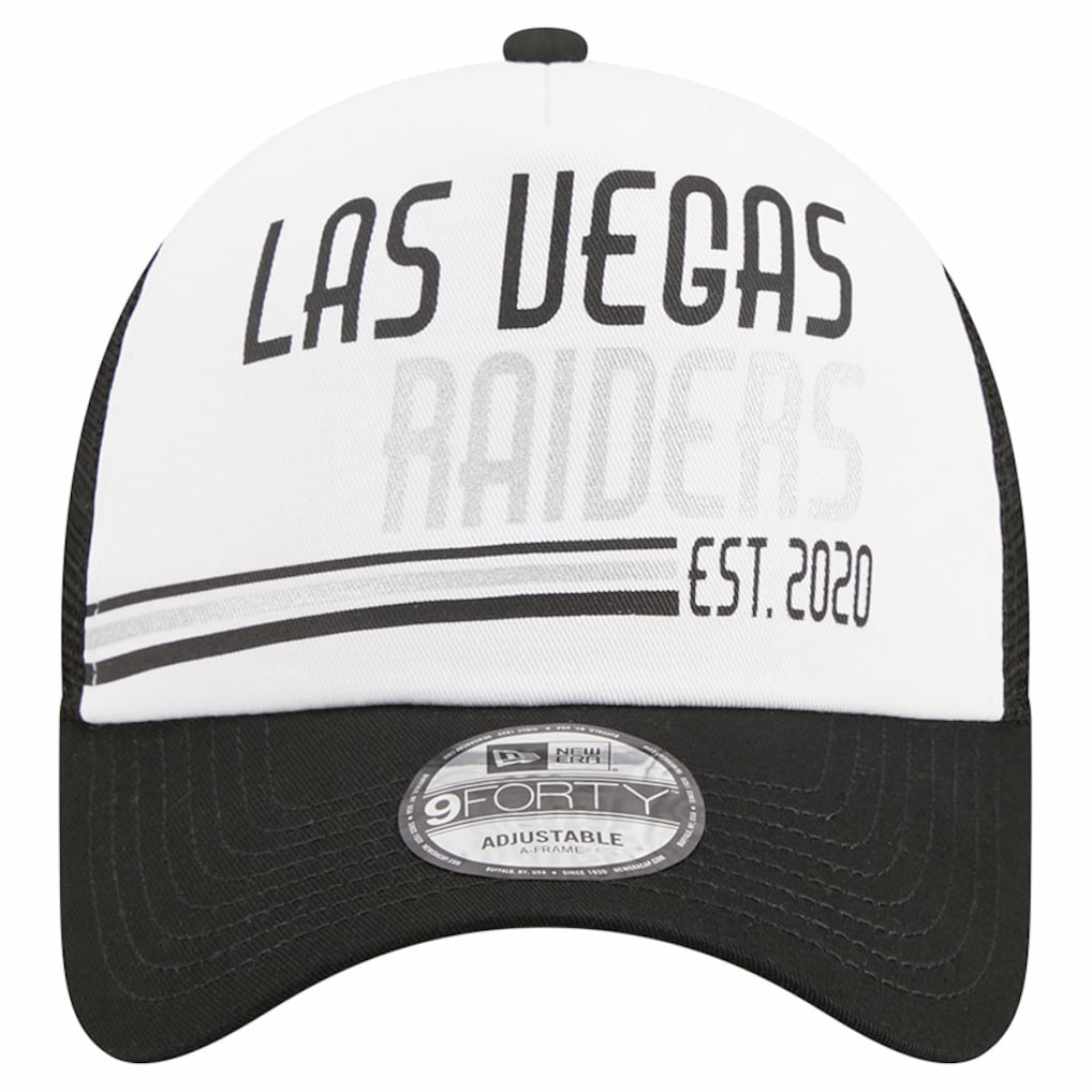 Las Vegas Raiders New Era Stacked A-Frame Trucker 9FORTY Adjustable Hat White/Black | NFL