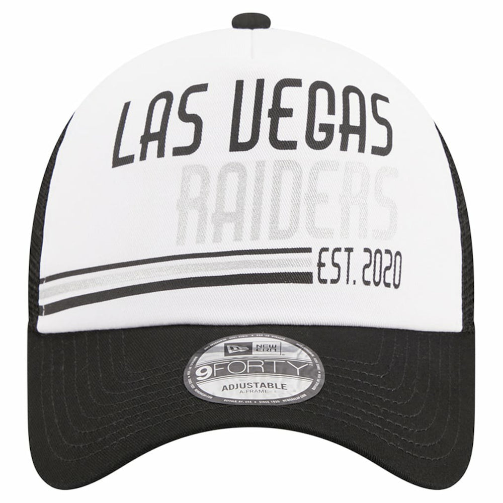 Las Vegas Raiders New Era Stacked A-Frame Trucker 9FORTY Adjustable Hat White/Black | NFL