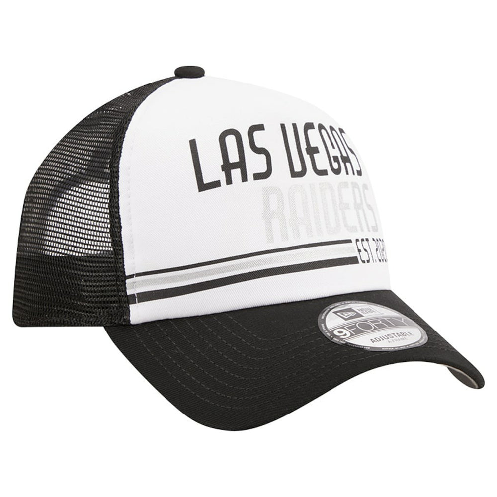 Las Vegas Raiders New Era Stacked A-Frame Trucker 9FORTY Adjustable Hat White/Black | NFL
