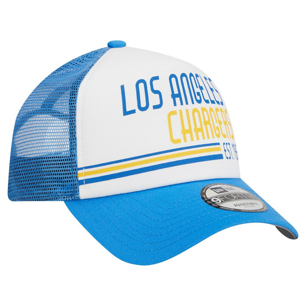 Los Angeles Chargers New Era Stacked A-Frame Trucker 9FORTY Adjustable Hat White/Powder Blue | NFL