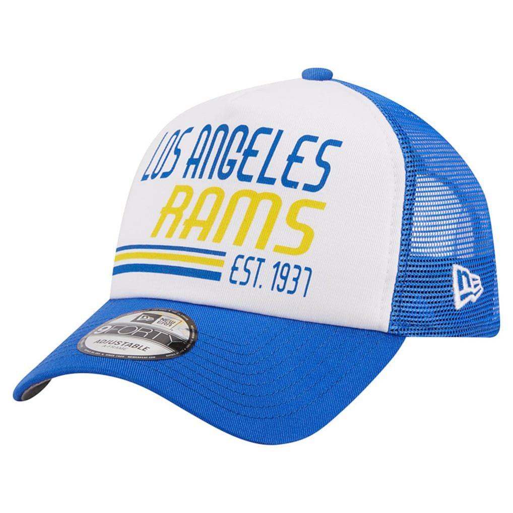 Los Angeles Rams New Era Stacked A-Frame Trucker 9FORTY Adjustable Hat White/Royal | NFL