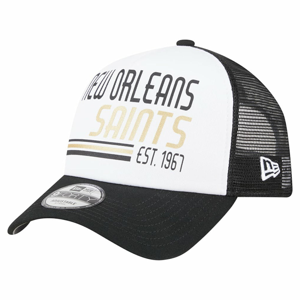 New Orleans Saints New Era Stacked A-Frame Trucker 9FORTY Adjustable Hat White/Black | NFL