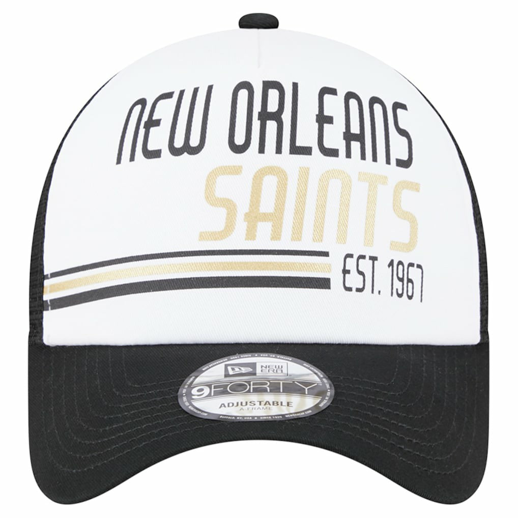 New Orleans Saints New Era Stacked A-Frame Trucker 9FORTY Adjustable Hat White/Black | NFL