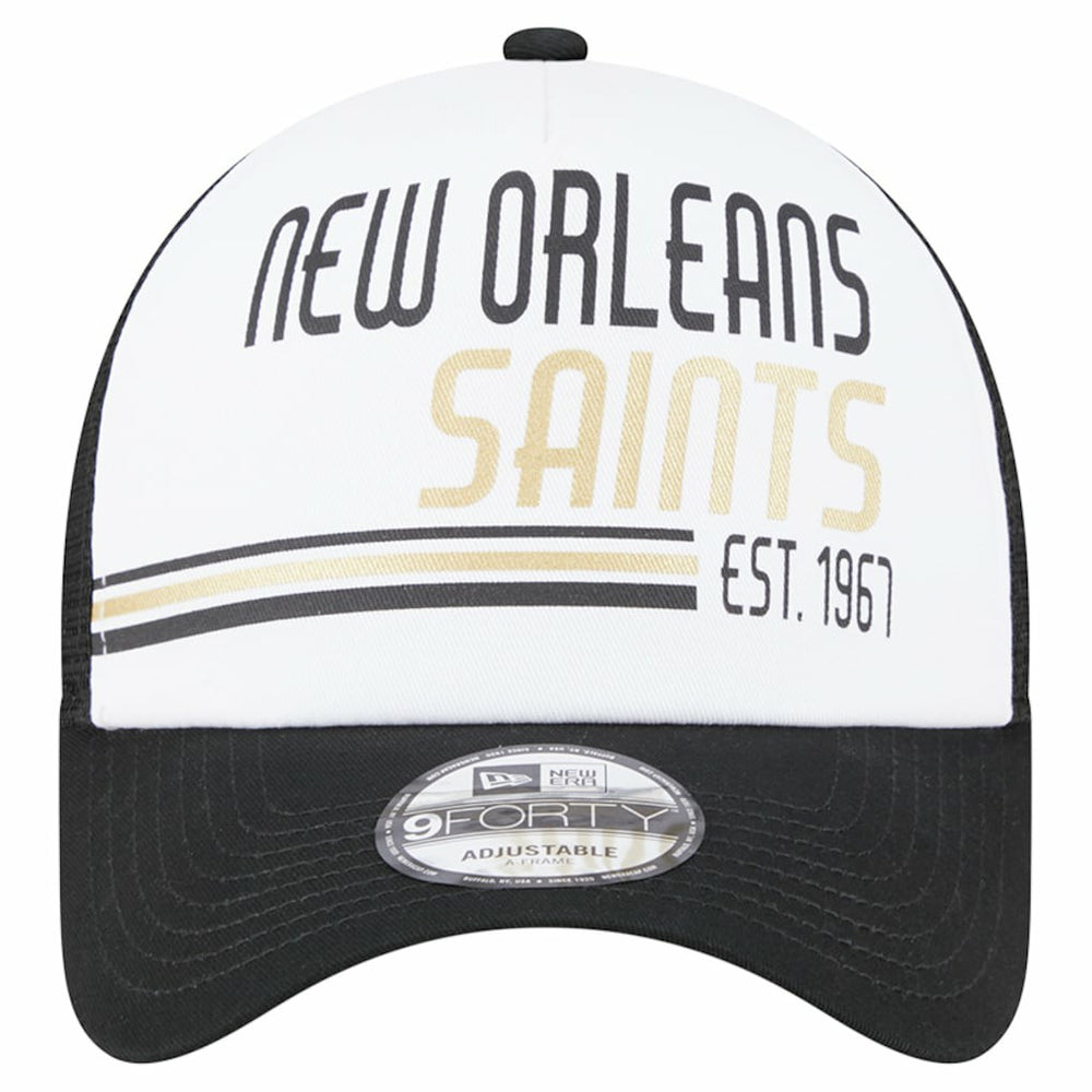New Orleans Saints New Era Stacked A-Frame Trucker 9FORTY Adjustable Hat White/Black | NFL