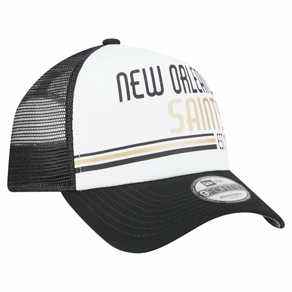 New Orleans Saints New Era Stacked A-Frame Trucker 9FORTY Adjustable Hat White/Black | NFL