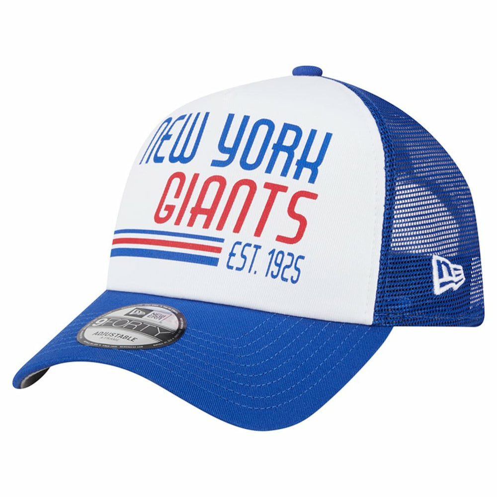 New York Giants New Era Stacked A-Frame Trucker 9FORTY Adjustable Hat White/Royal | NFL