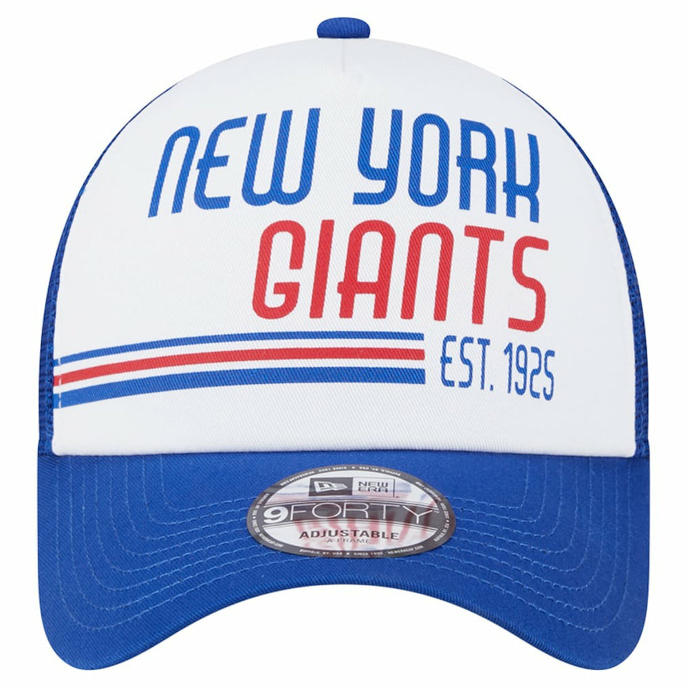 New York Giants New Era Stacked A-Frame Trucker 9FORTY Adjustable Hat White/Royal | NFL