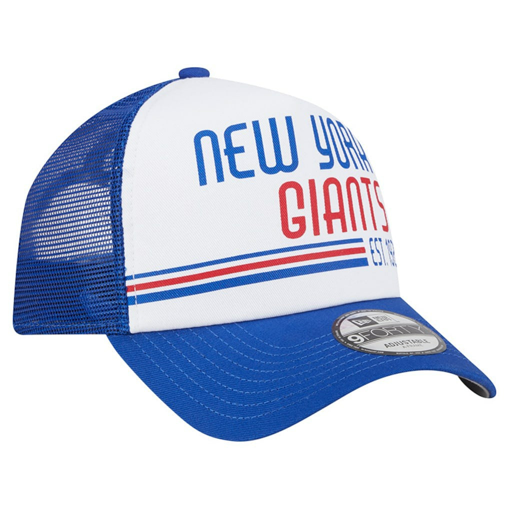 New York Giants New Era Stacked A-Frame Trucker 9FORTY Adjustable Hat White/Royal | NFL