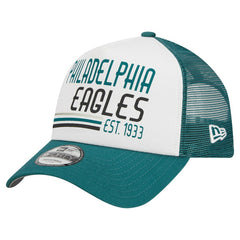 Philadelphia Eagles New Era Stacked A-Frame Trucker 9FORTY Adjustable Hat White/Midnight Green | NFL