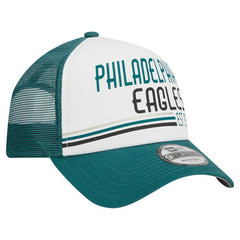Philadelphia Eagles New Era Stacked A-Frame Trucker 9FORTY Adjustable Hat White/Midnight Green | NFL