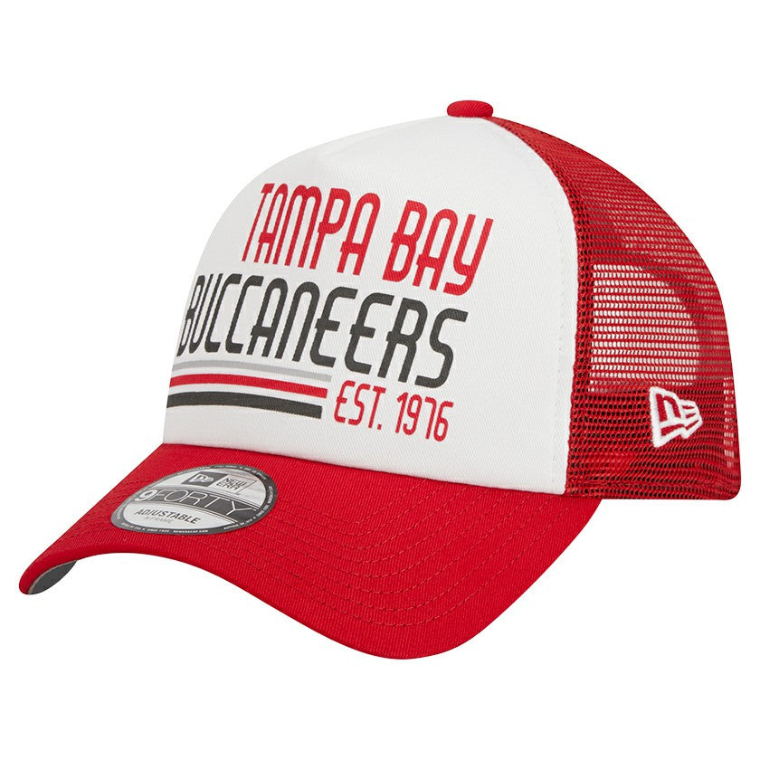 Tampa Bay Buccaneers New Era Stacked A-Frame Trucker 9FORTY Adjustable Hat White/Red | NFL