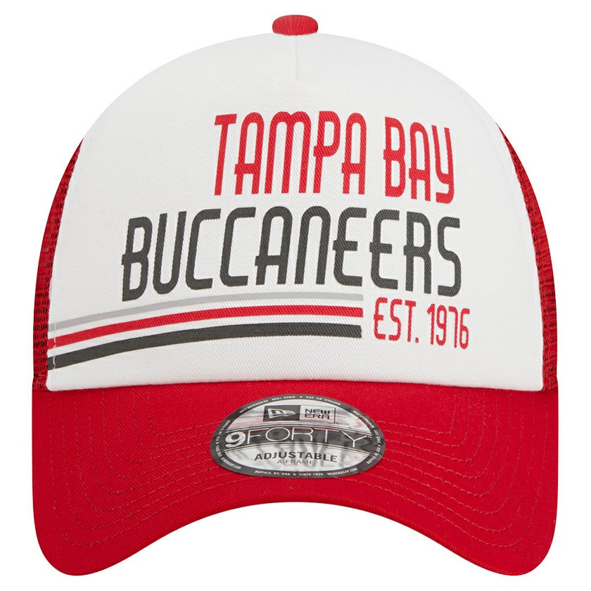 Tampa Bay Buccaneers New Era Stacked A-Frame Trucker 9FORTY Adjustable Hat White/Red | NFL