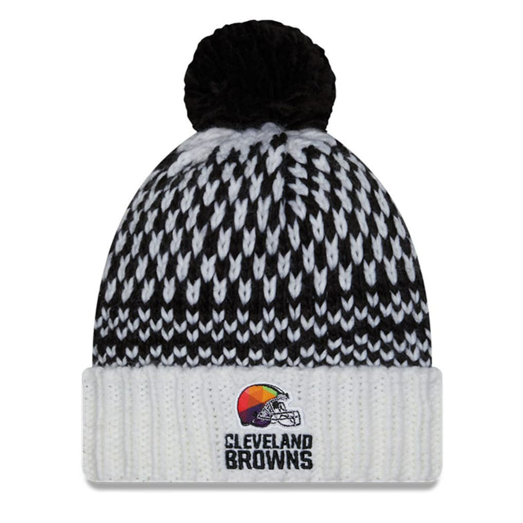 Cleveland Browns New Era Women's 2023 NFL Crucial Catch Cuffed Pom Knit Hat Black/White | NFL