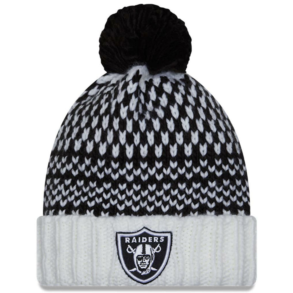 Las Vegas Raiders New Era Women's 2023 NFL Crucial Catch Cuffed Pom Knit Hat Black/White | NFL