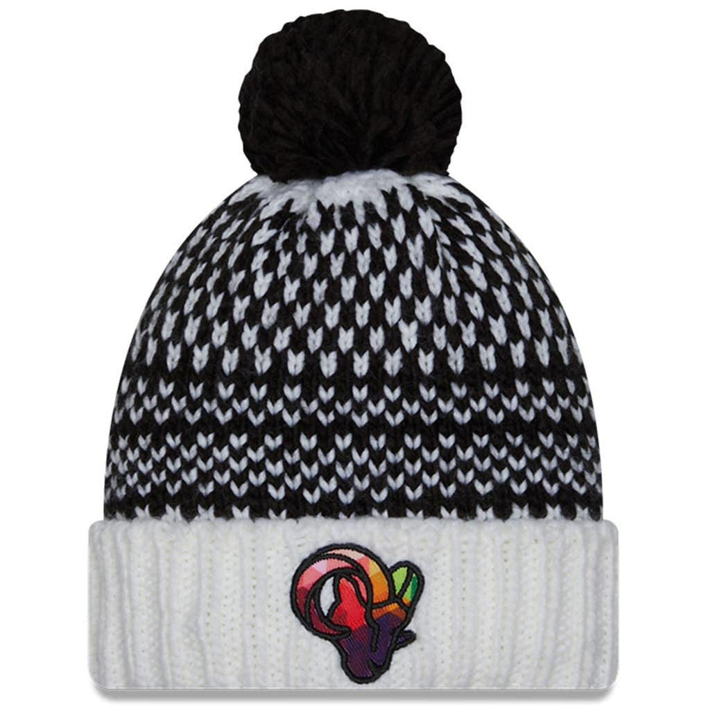 Los Angeles Rams New Era Women's 2023 NFL Crucial Catch Cuffed Pom Knit Hat Black/White | NFL
