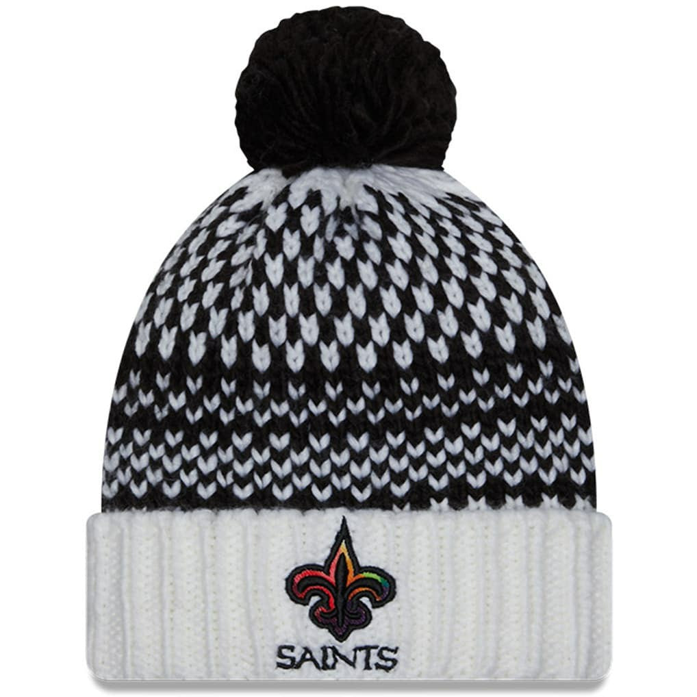 New Orleans Saints New Era Women's 2023 NFL Crucial Catch Cuffed Pom Knit Hat Black/White | NFL