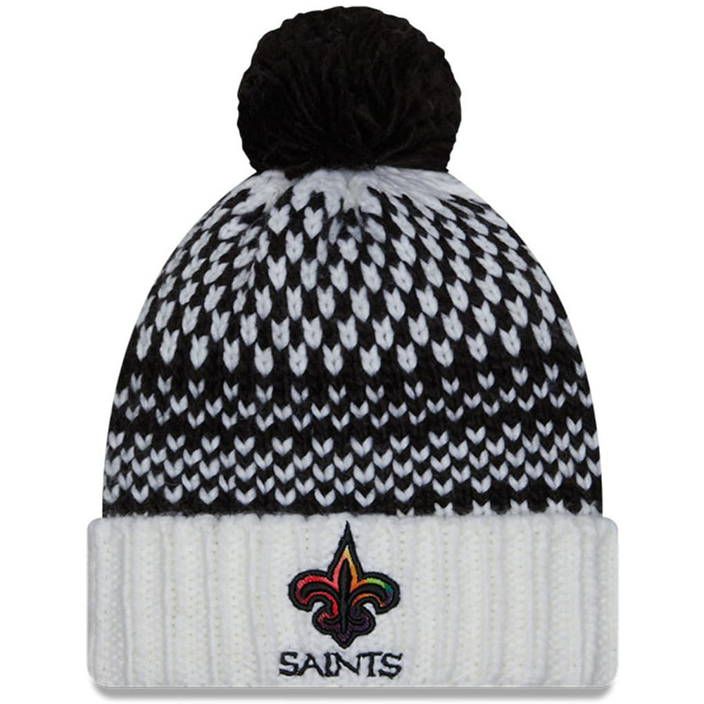 New Orleans Saints New Era Women's 2023 NFL Crucial Catch Cuffed Pom Knit Hat Black/White | NFL