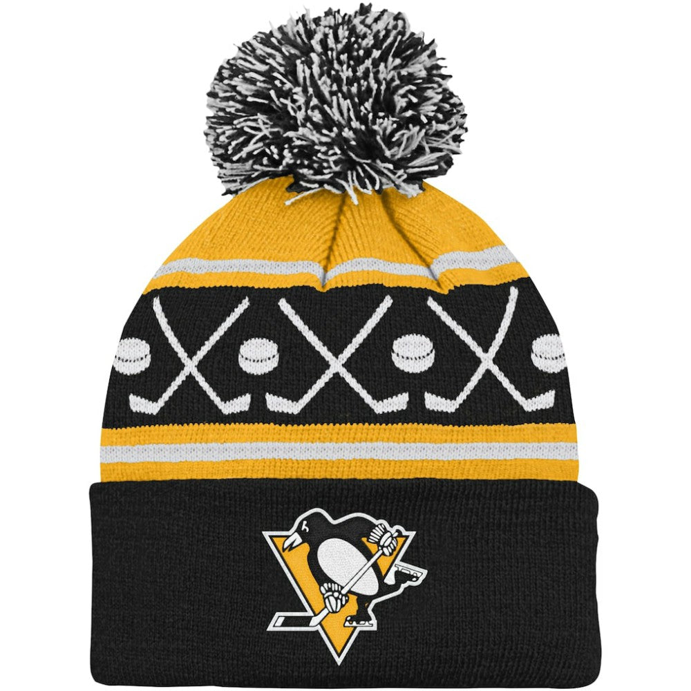 Pittsburgh Penguins Preschool Faceoff Cuffed Knit Hat with Pom - Black - NHL