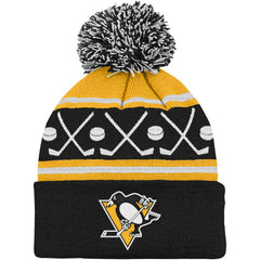 Pittsburgh Penguins Preschool Faceoff Cuffed Knit Hat with Pom - Black - NHL